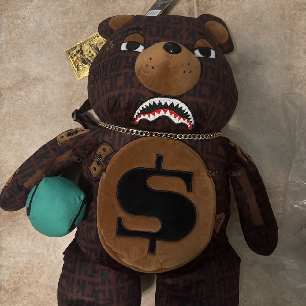 Brown Bear Plush with Dollar Sign